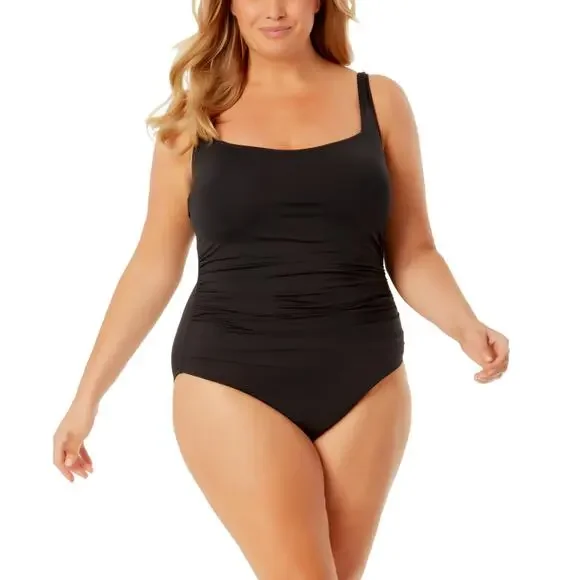 Anne Cole Classic Square Neck One-Piece black 16W - Picture 2 of 11